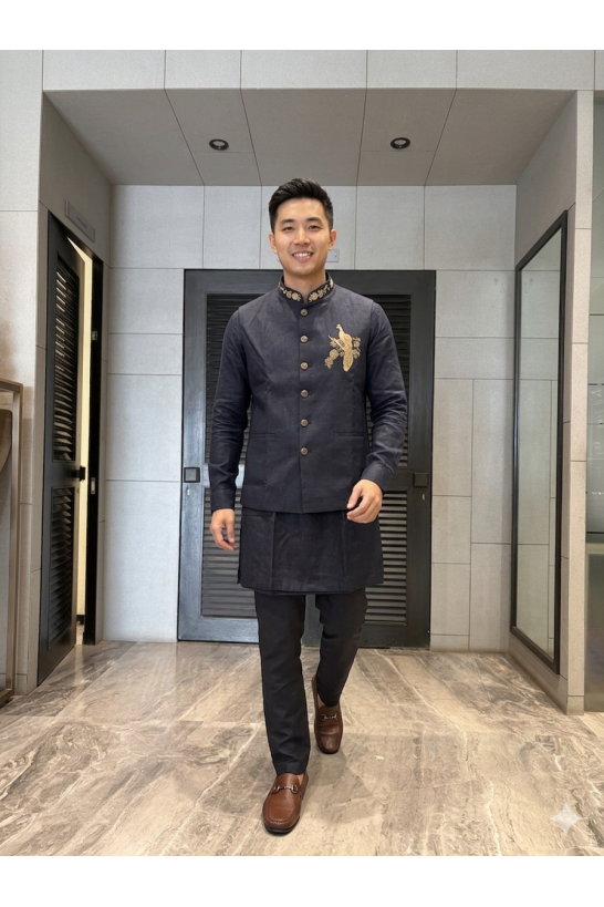 BLACK LINEN JACKET SET 