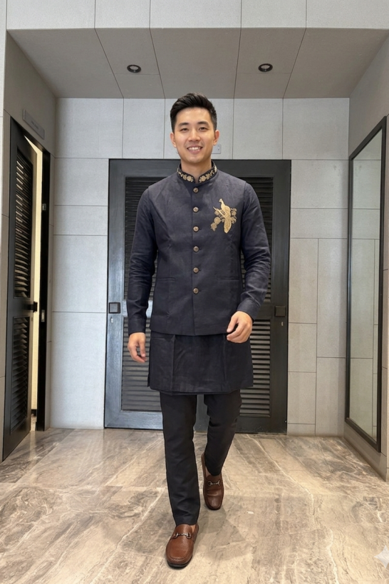 BLACK LINEN JACKET SET 