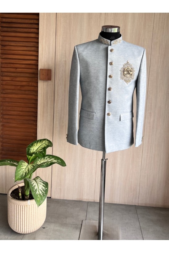POWDER BLUE  BANDHGALA 