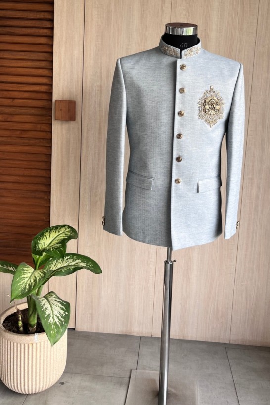 POWDER BLUE  BANDHGALA 