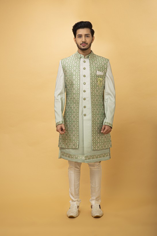 PISTA GREEN NAWABI WITH LONG JACKET