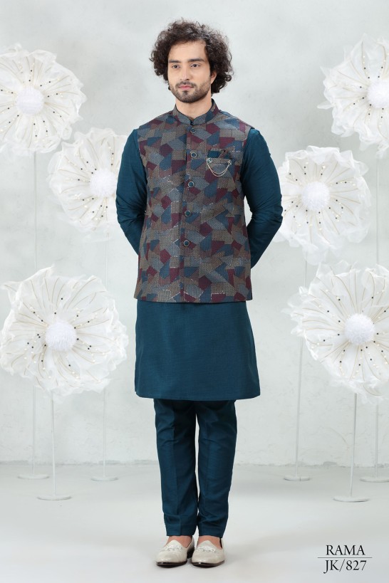 RAMA N WINE EMBROIDERED JACKET SET