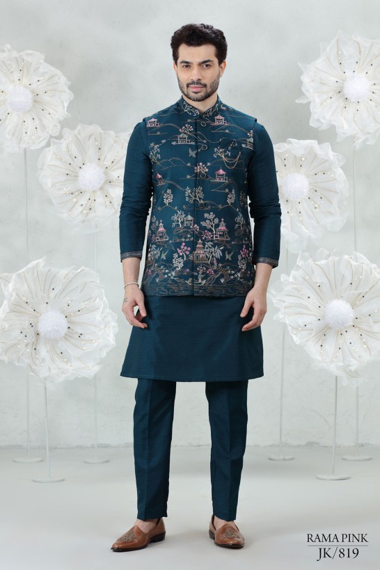 RAMA PINK  EMBROIDERED JACKET SET