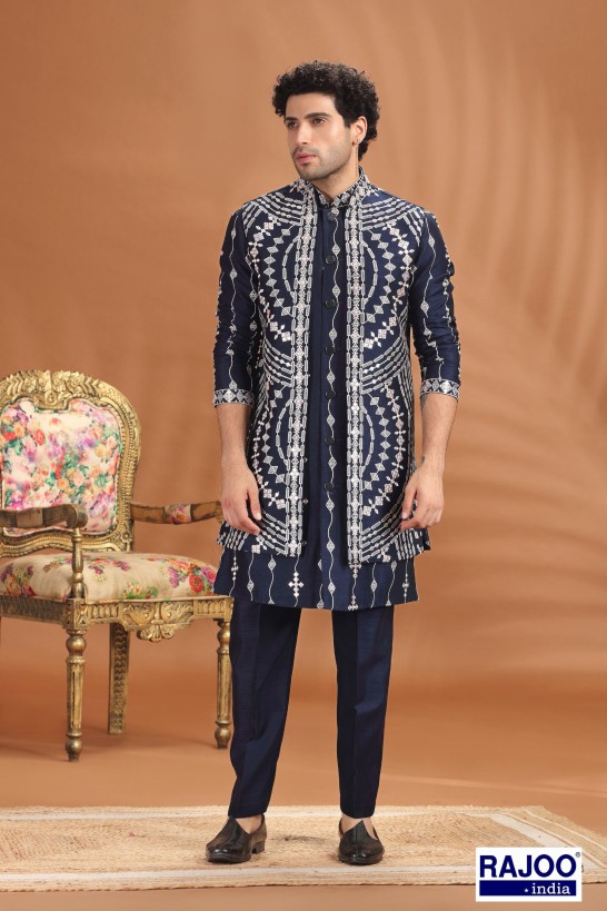 NAVY BLUE LONG JACKET SET 