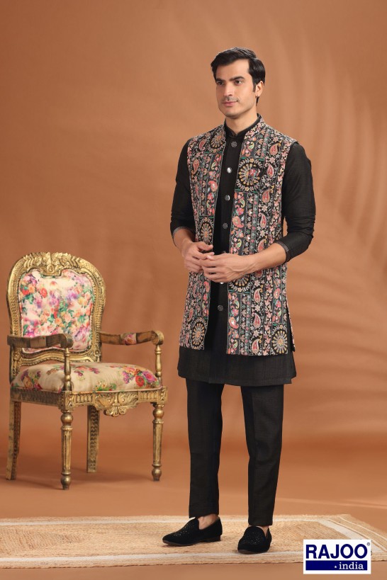 BLACK HEAVY EMBROIDERED JACKET SET 