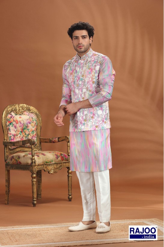 MULTI PINK EMBROIDERED JACKET SET 