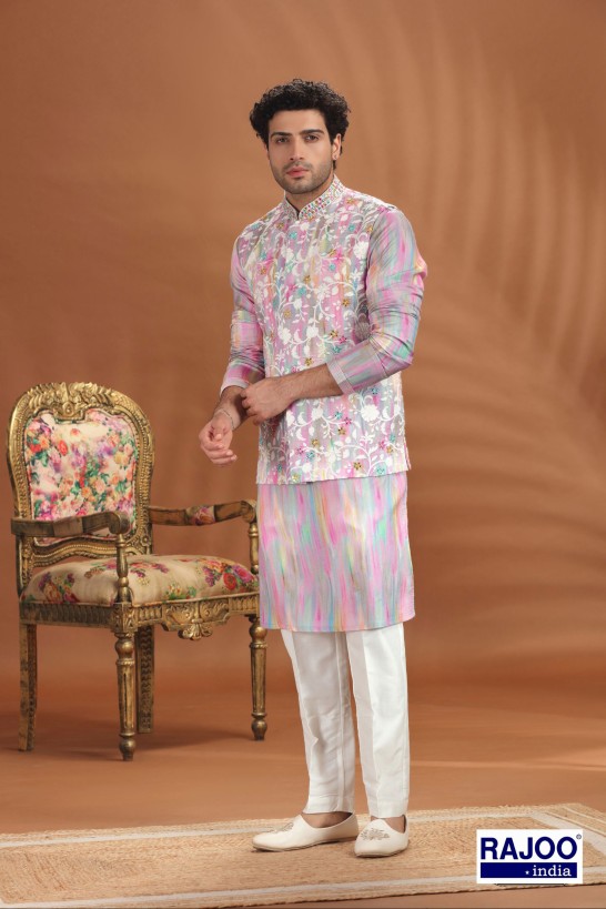 MULTI PINK EMBROIDERED JACKET SET 