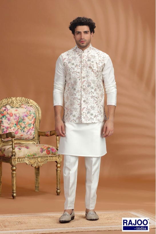 CREAM EMBROIDERED JACKET SET 