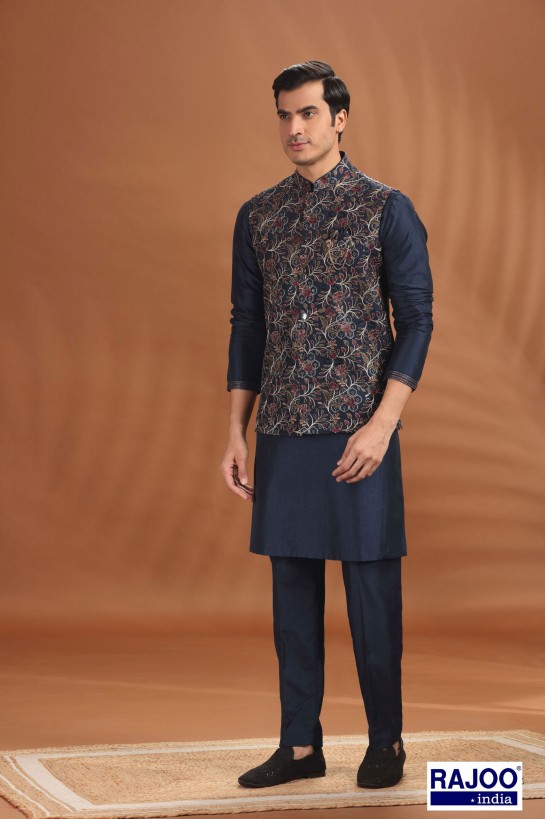 NAVY BLUE  EMBROIDERY JACKET SET 