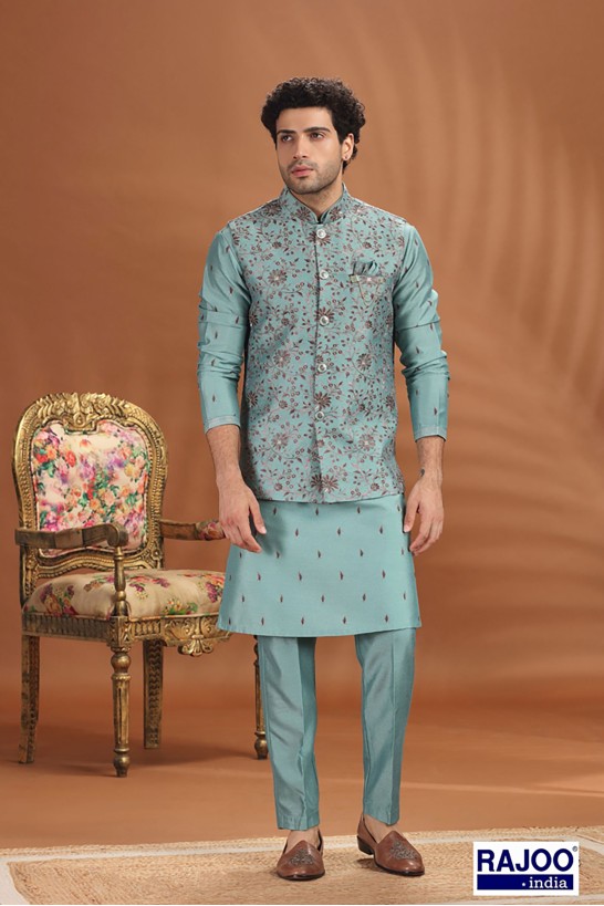 OLIVE GREEN LEAF EMBROIDERED SET 