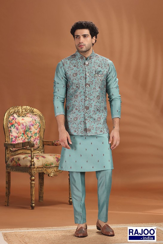 OLIVE GREEN LEAF EMBROIDERED SET 