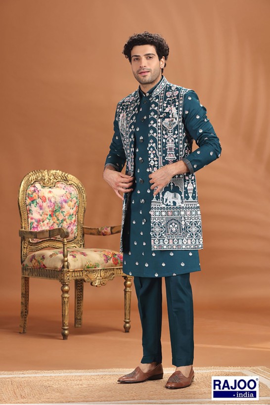 RAMA GREEN MAHARAJA LONG JACKET SET