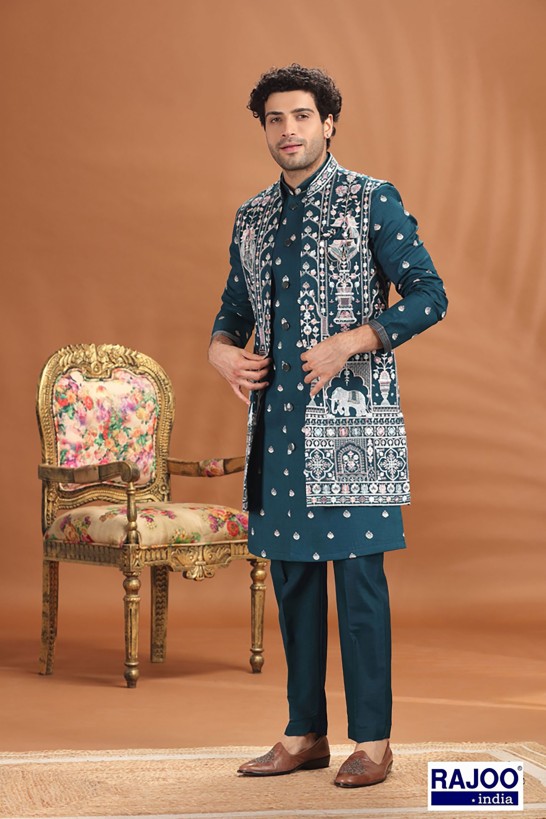 RAMA GREEN MAHARAJA LONG JACKET SET