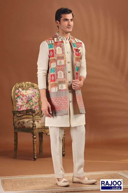 BROCADE PATCH WORK LONG JACKET SET 