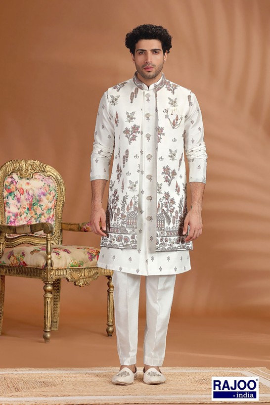 SILVER JARDOSI BIRD MOTIF JACKET SET  