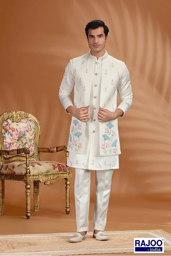 CREAM WITH PINK EMBROIDERED SET .