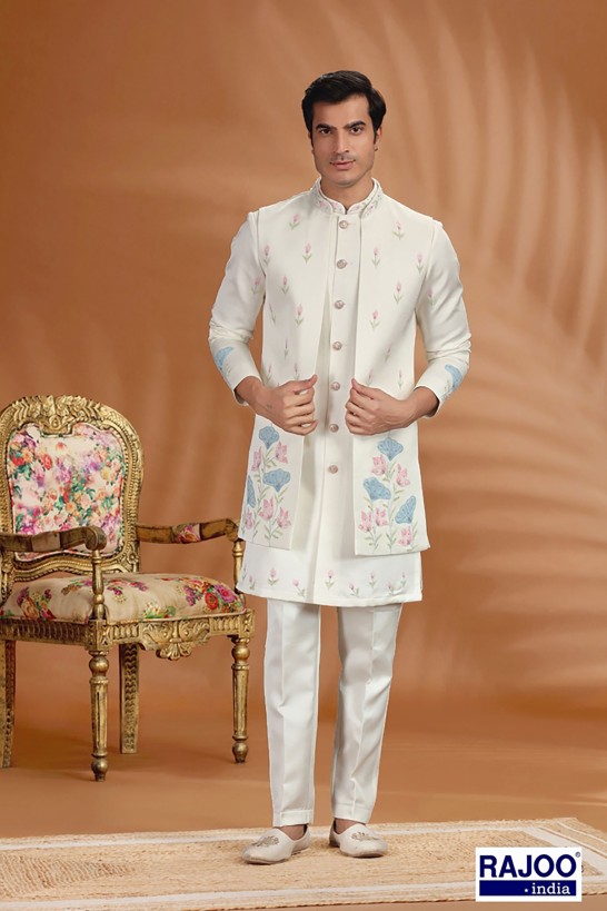 CREAM WITH PINK EMBROIDERED SET .