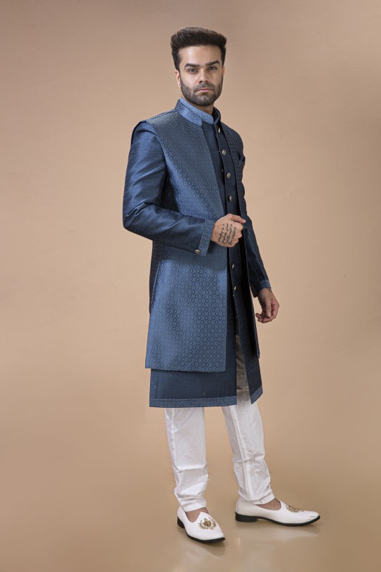 Teal Blue Long Jacket Set