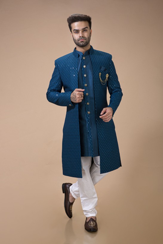  Teal Blue Modern Open Style Nawabi