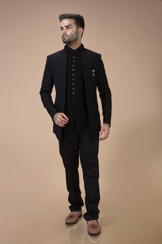 Black Self Waves Texture Geometric Jodhpuri