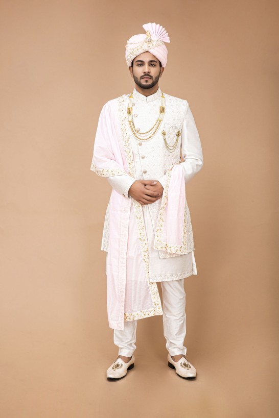 White Nawabi With Long Jacket