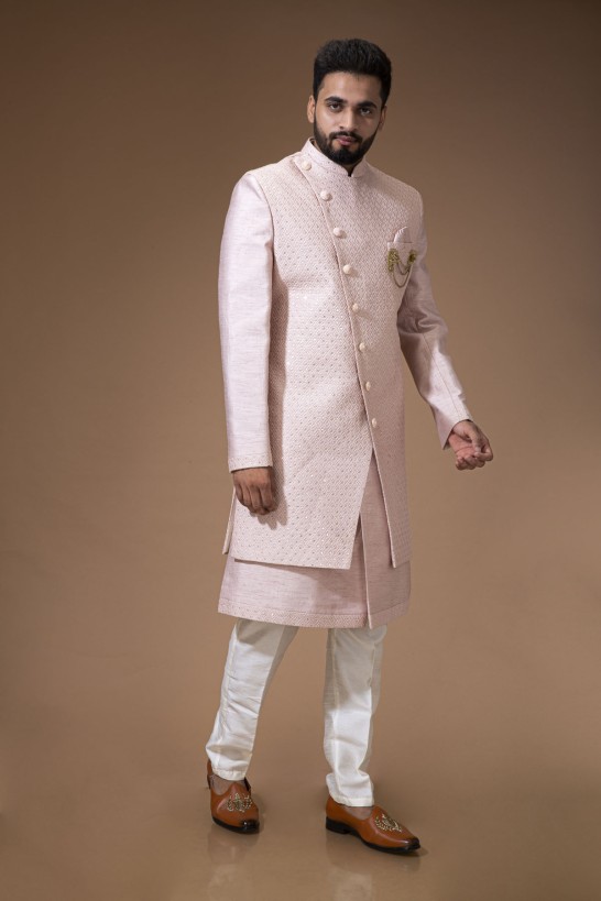 Blush Pink Nawabi with Closed Long jacket