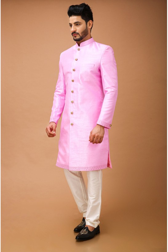 Electric  Light Pink Nawabi With Long Jacket 