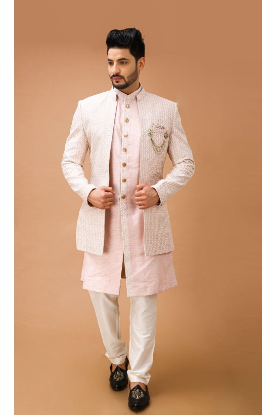 Blush Pink Open Pattern Indowestern