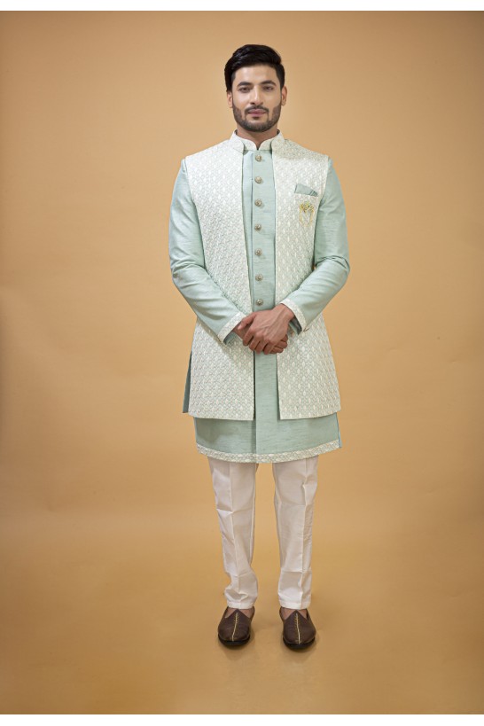 SEA GREEN NAWABI WITH LONG JACKET