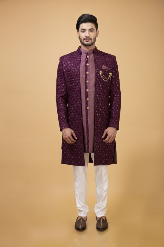 GARNET COLOR OPEN NAWABI WITH LONG JACKET