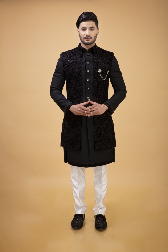 BLACK NAWABI WITH VELVET LONG JACKET