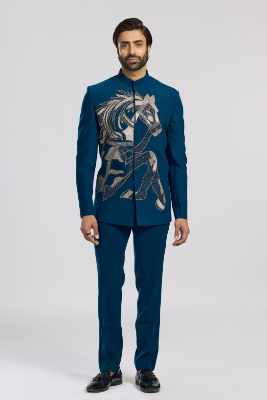 HORSE MOTIF TEAL BLUE SET 