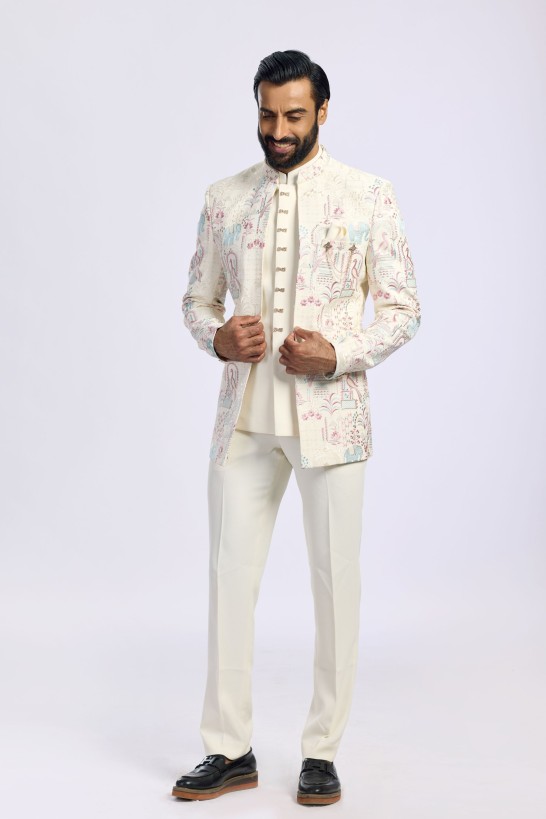 IVORYBANDHGALA WITH ELEPHANT MOTIF 