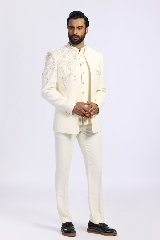 IVORY WITH PASTEL FLORAL WORK 