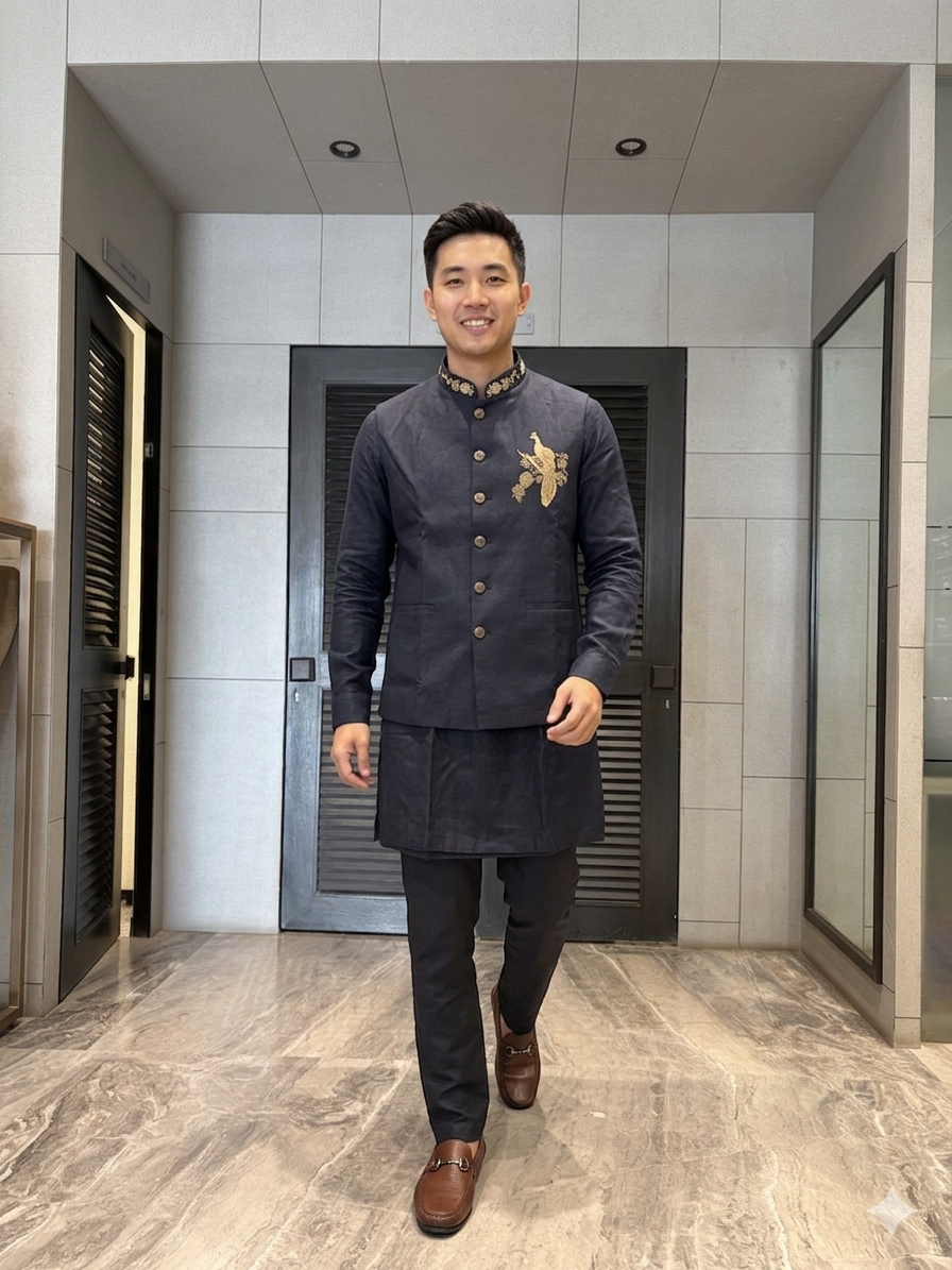 BLACK LINEN JACKET SET 