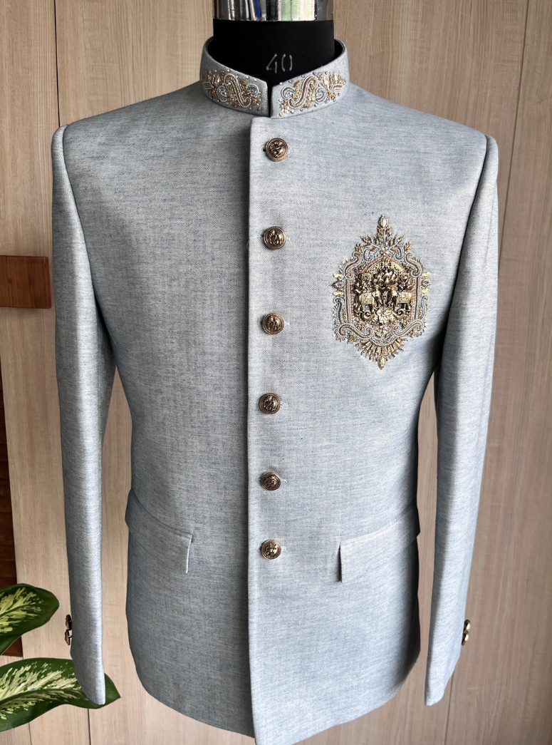 POWDER BLUE  BANDHGALA 