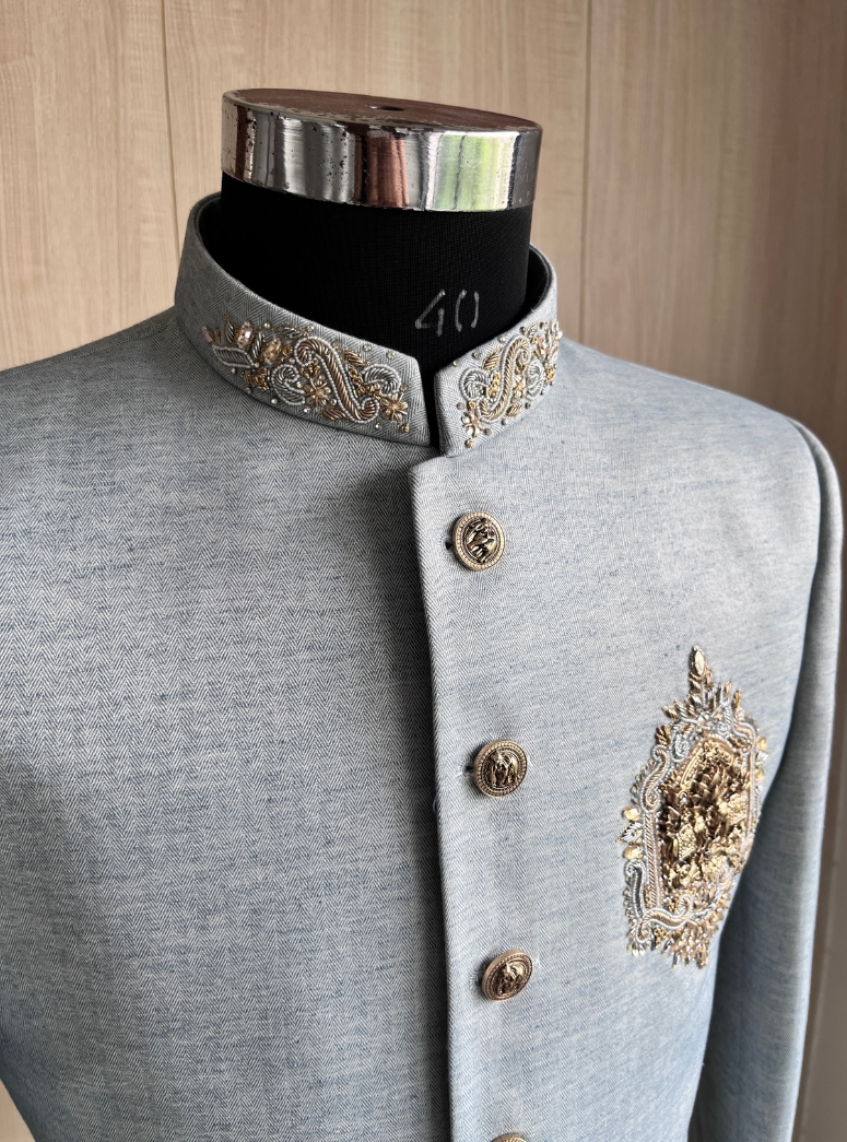 POWDER BLUE  BANDHGALA 