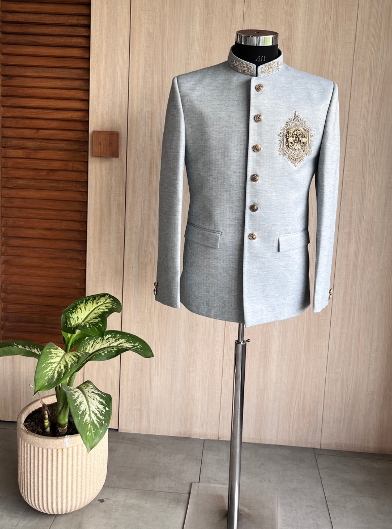 POWDER BLUE  BANDHGALA 