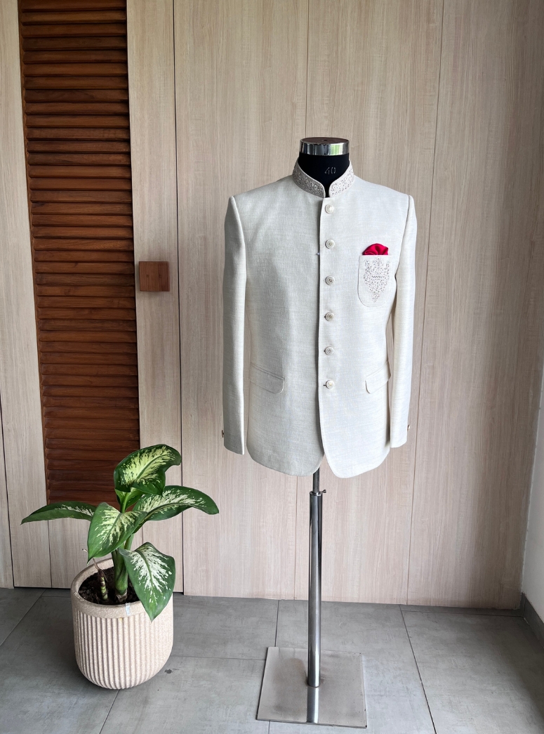 OFF WHITE  BANDHGALA 