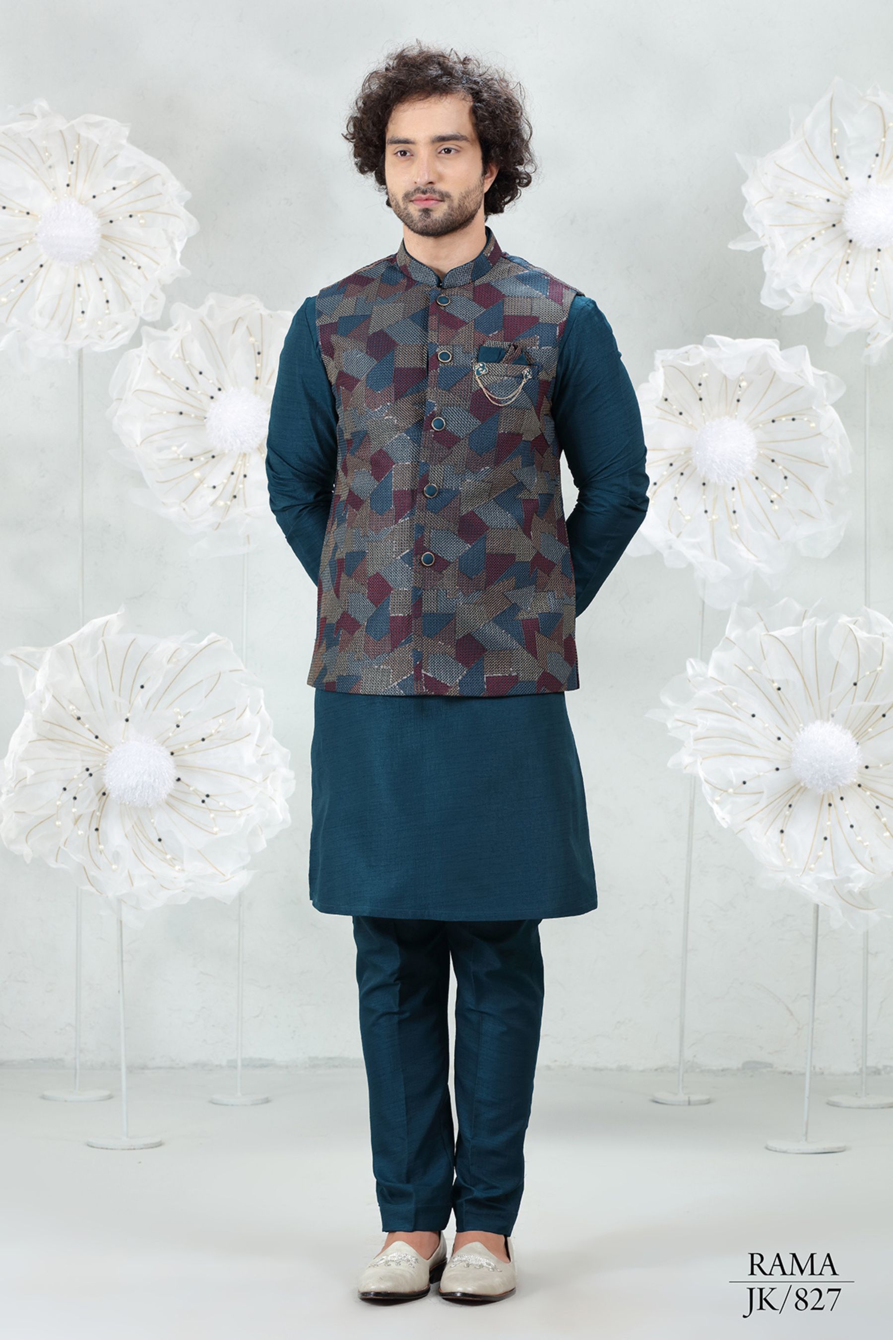 RAMA N WINE EMBROIDERED JACKET SET