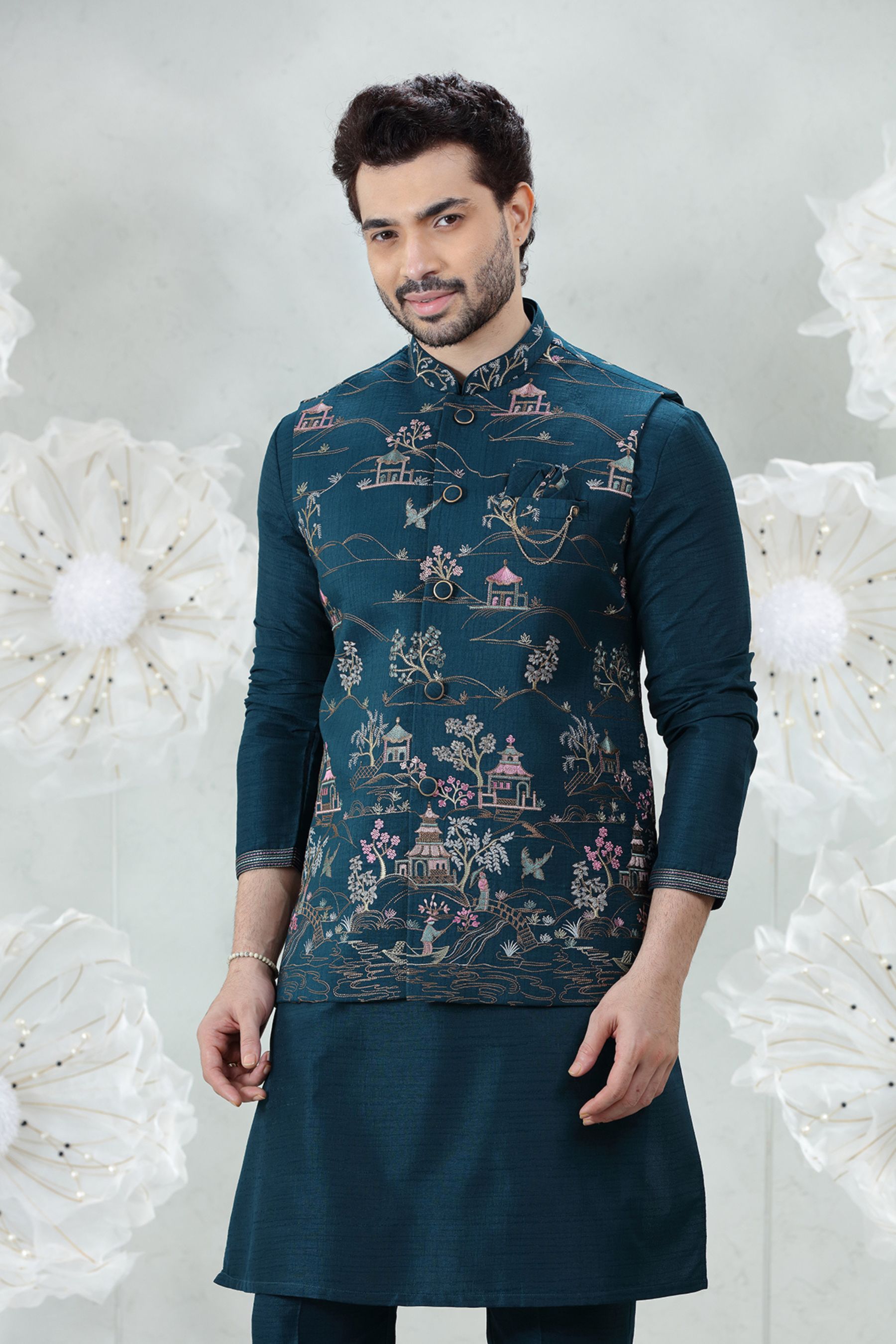 RAMA PINK  EMBROIDERED JACKET SET