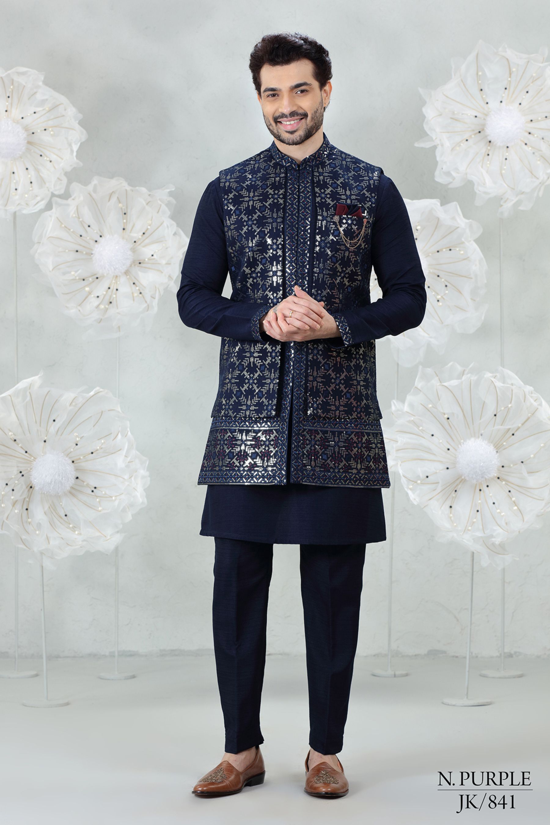 SILVER FOIL EMBROIDERED LONGJACKET SET
