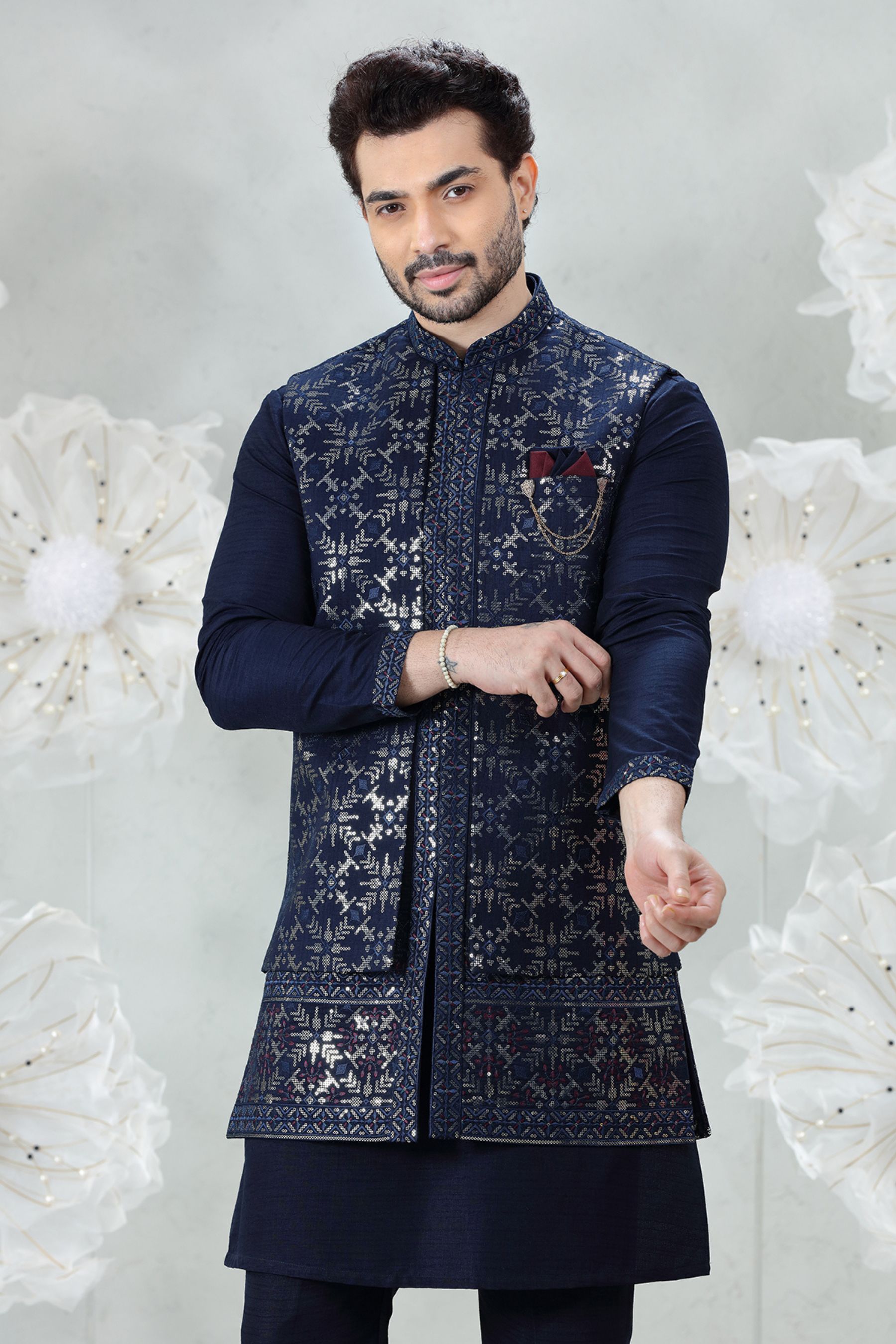 SILVER FOIL EMBROIDERED LONGJACKET SET