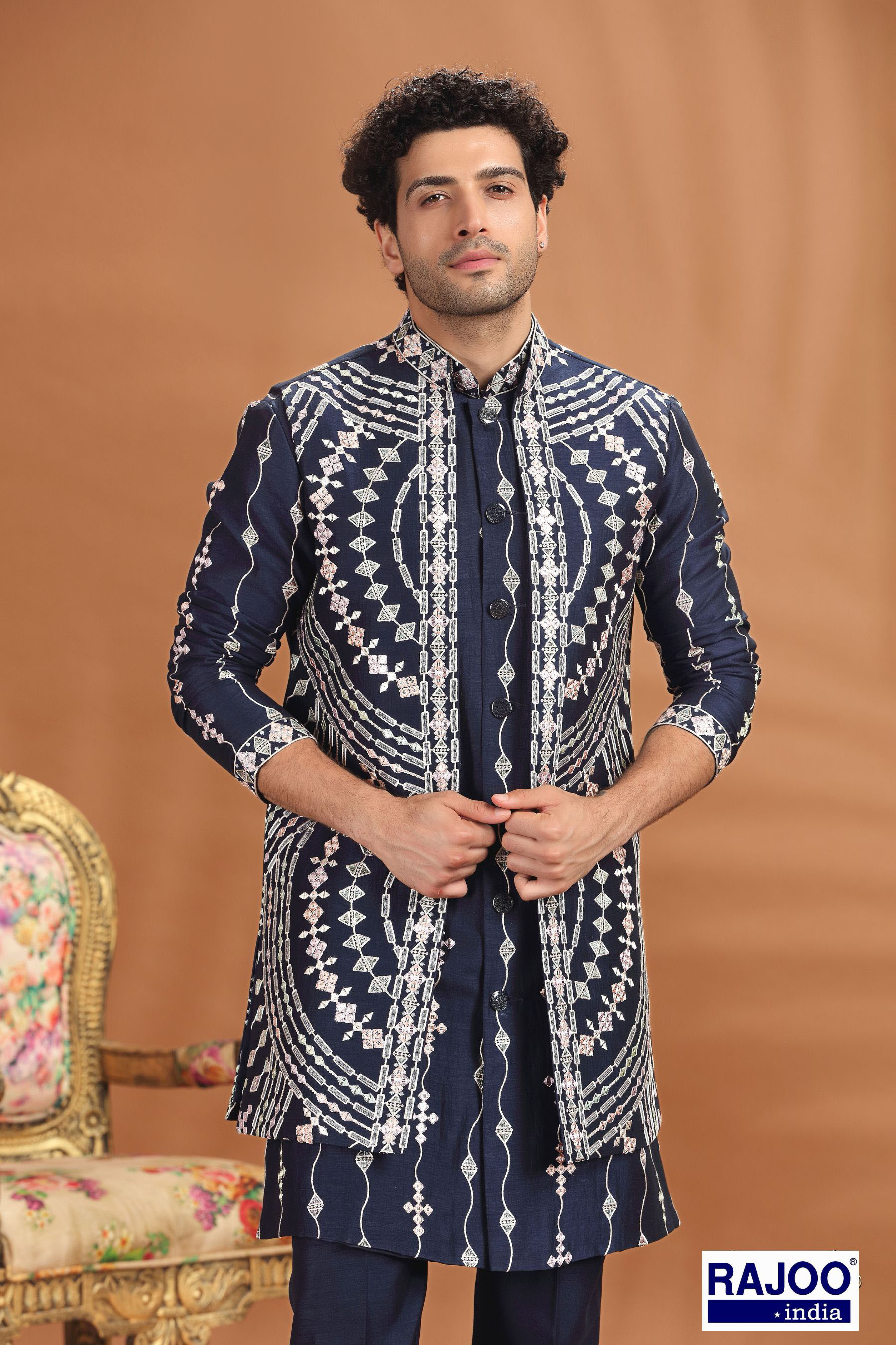 NAVY BLUE LONG JACKET SET 