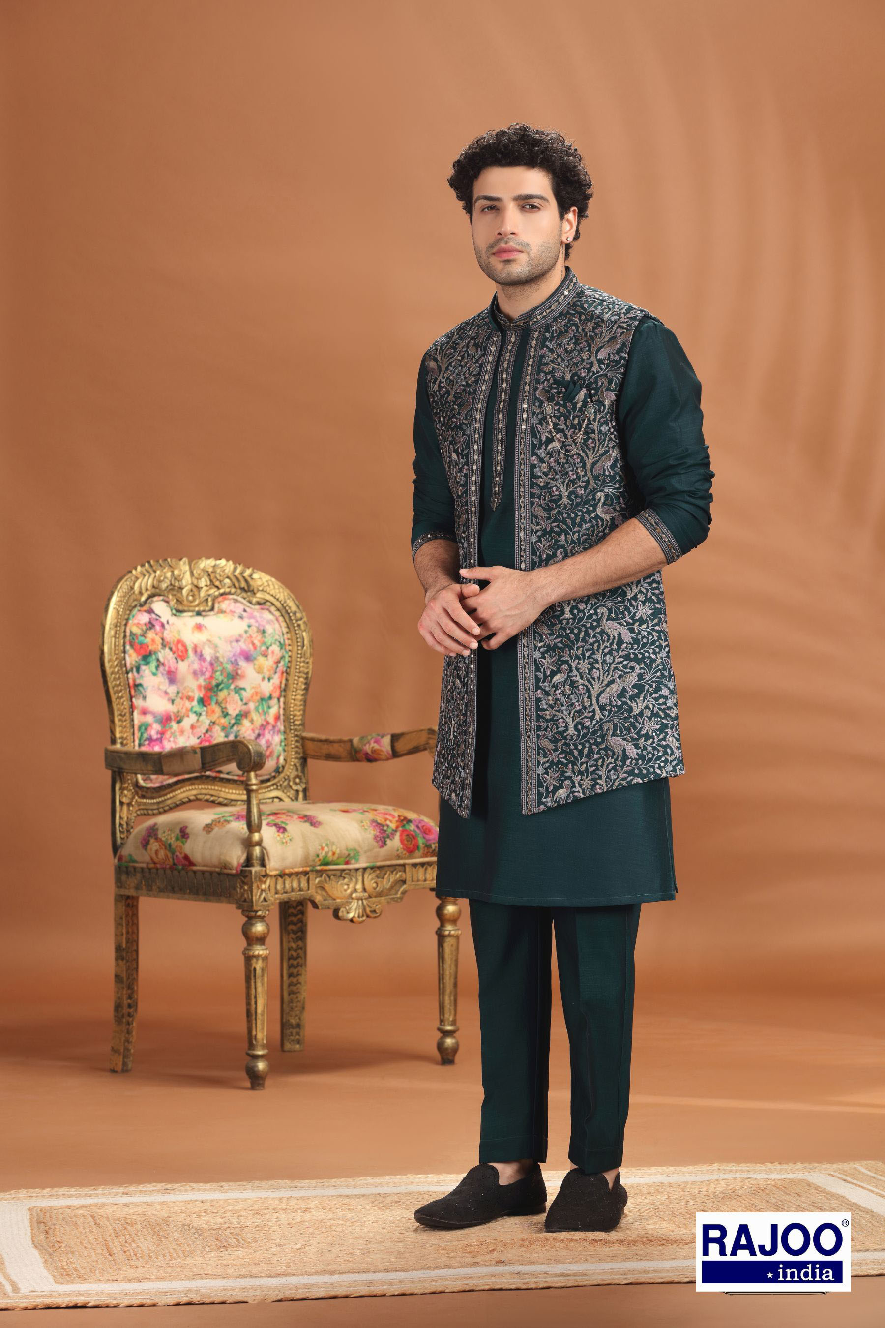 BOTTLE GREEN LONG JACKET SET 