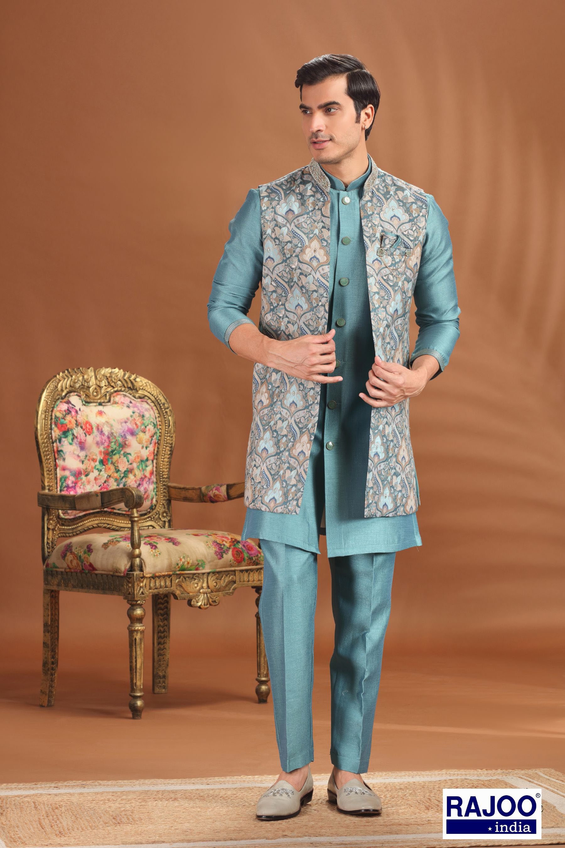 TURQUISE LONG JACKET SET 