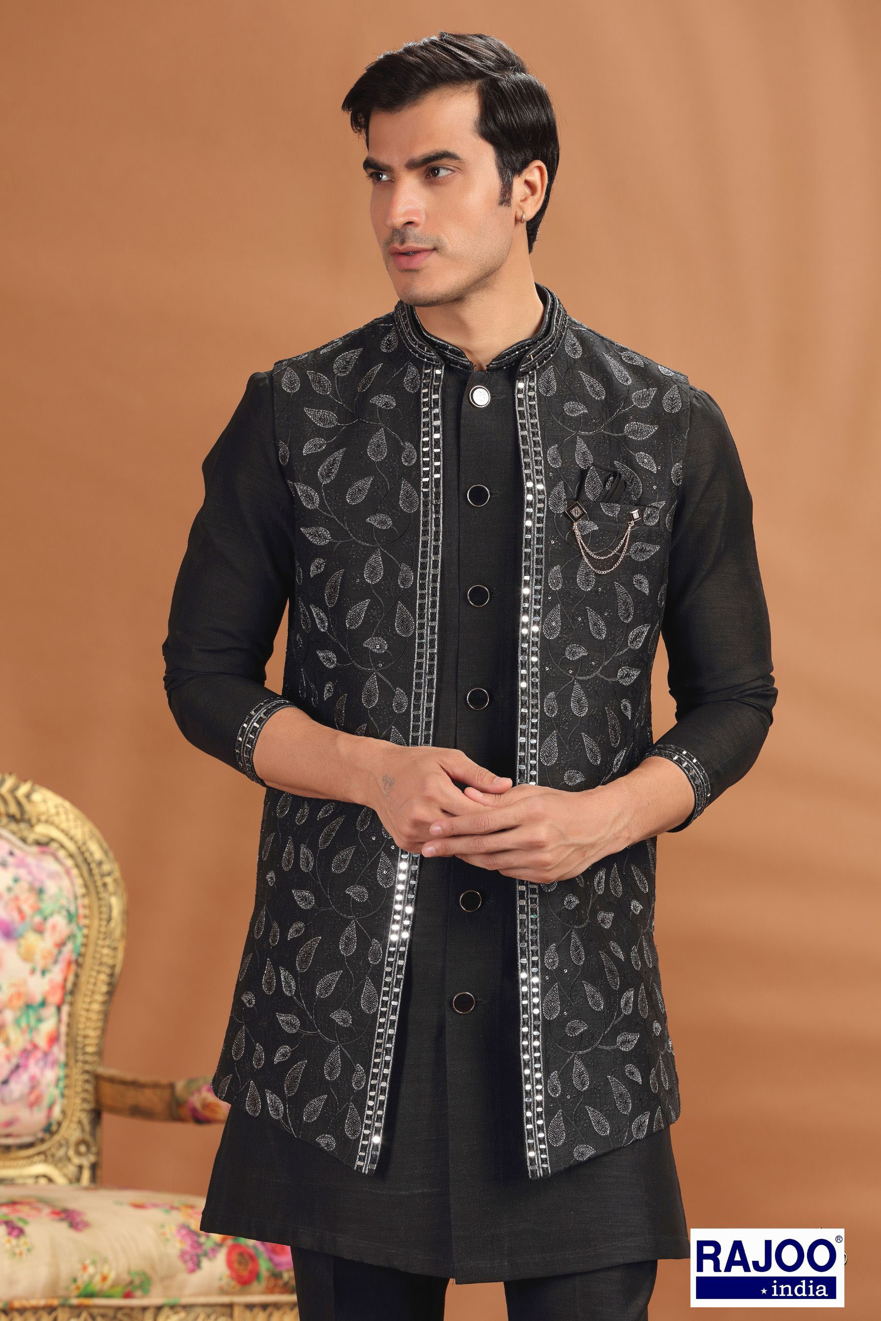 BLACK LONG JACKET SET 