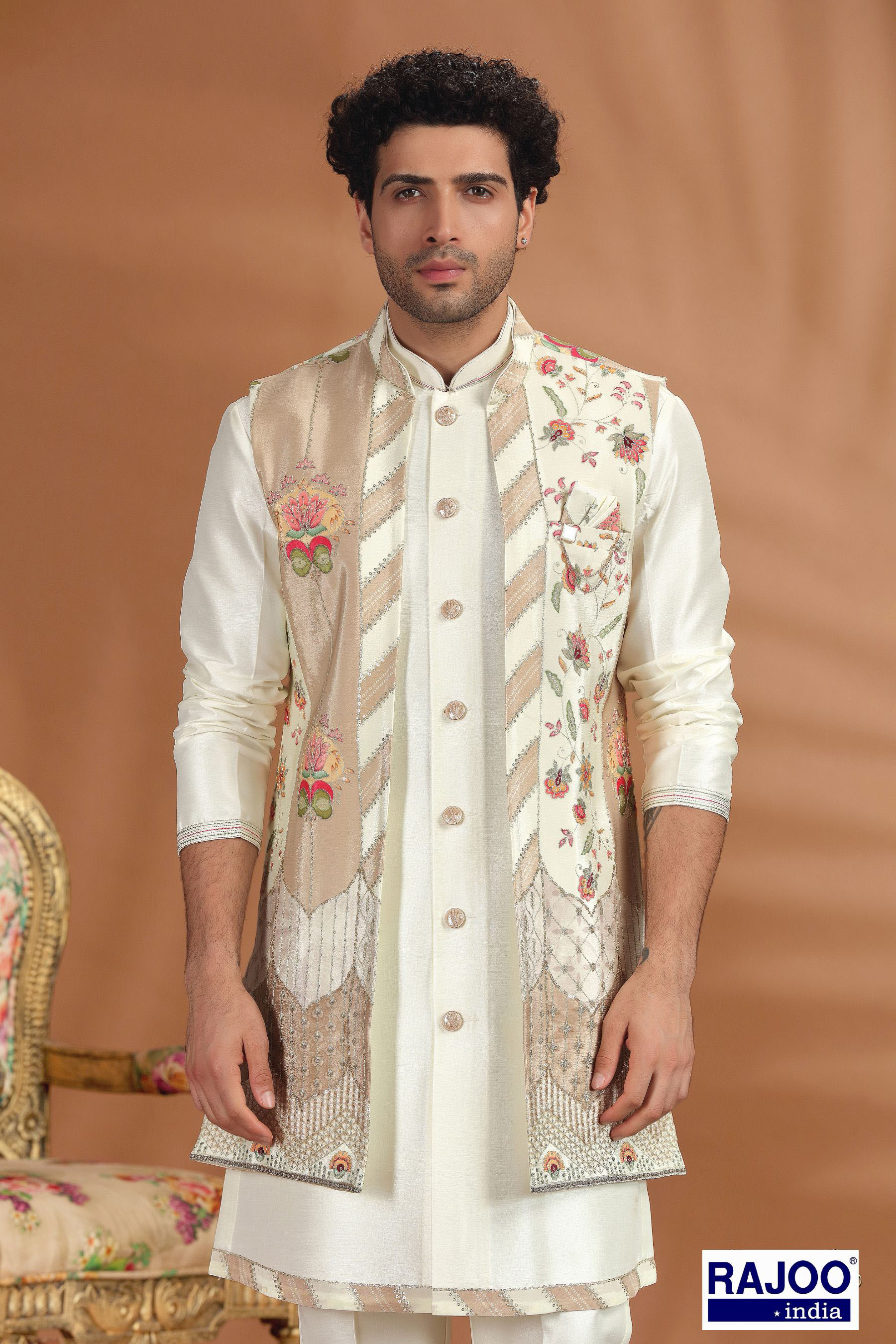 CREAM EMBROIDERED JACKET SET