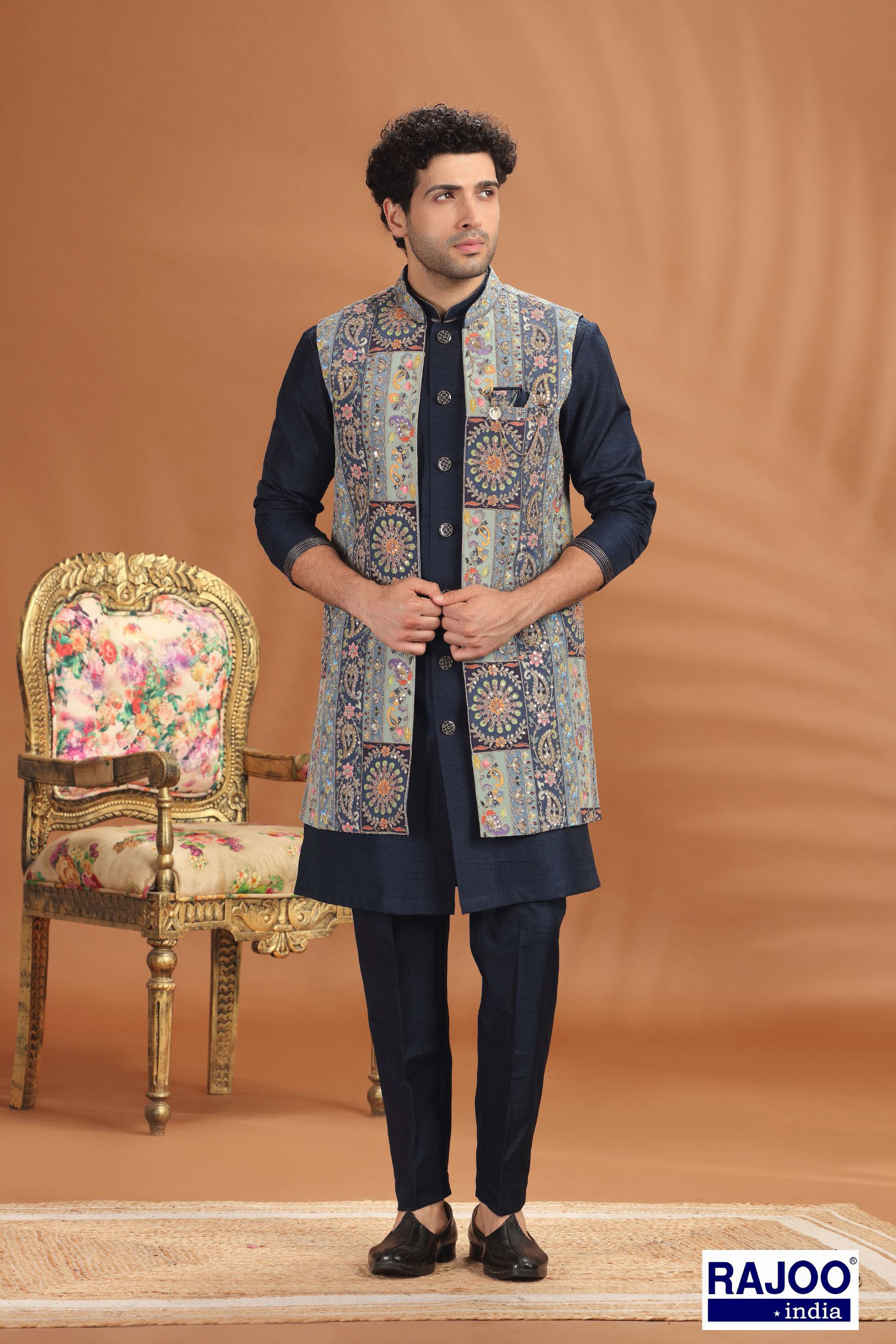 NAVY BLUE JARDOSI EMBROIDERED
