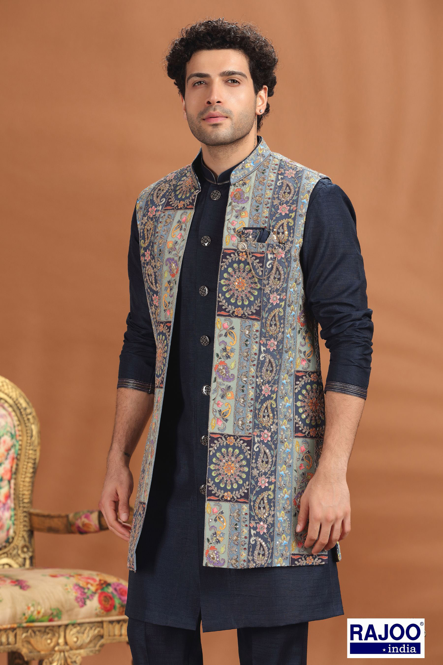 NAVY BLUE JARDOSI EMBROIDERED